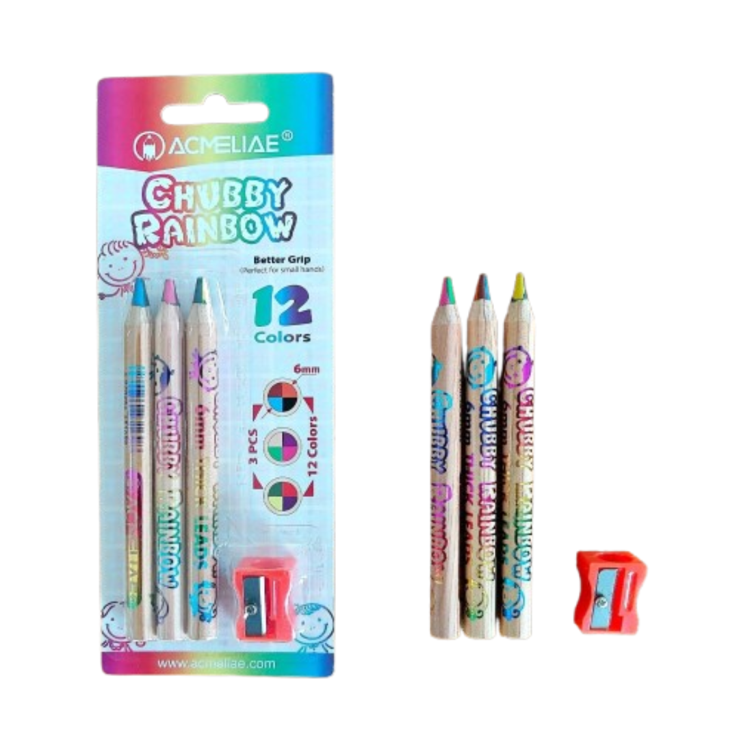 43069 Acmeliae (43069) Chubby Rainbow Pencils (4pcs Set) 12 Colors - Image 1