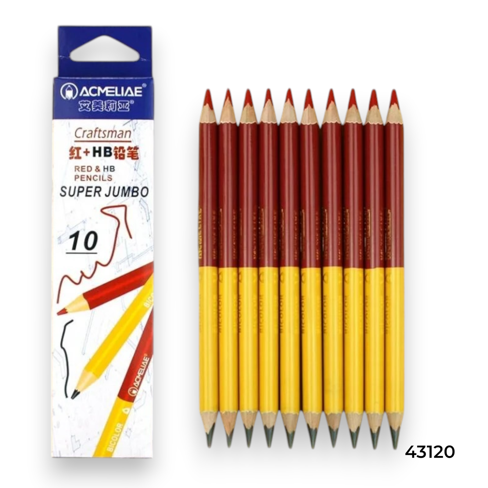 43120 f Acmeliae (43120) Craftsman Red & HB Super Jumbo Pencils (10pcs) - Image 1