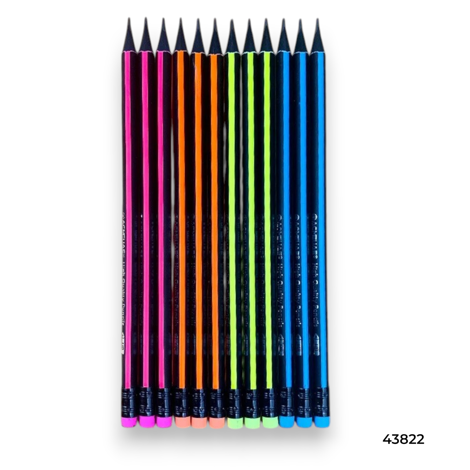 43822 r Acmeliae (43822-HB) Black Wood Pencils (12pcs) with Eraser - Image 1