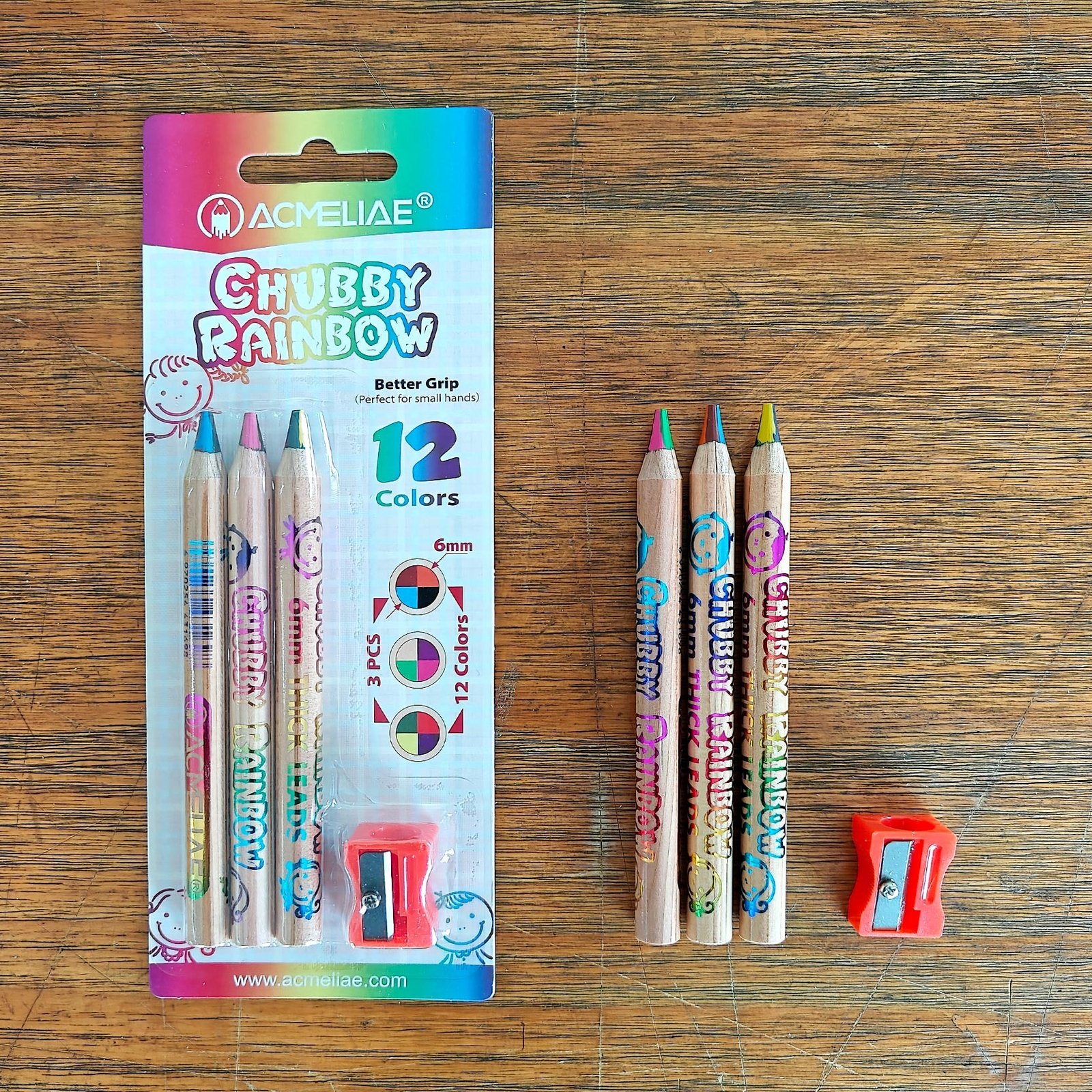 imgi_2_9692387 Acmeliae (43069) Chubby Rainbow Pencils (4pcs Set) 12 Colors - Image 1