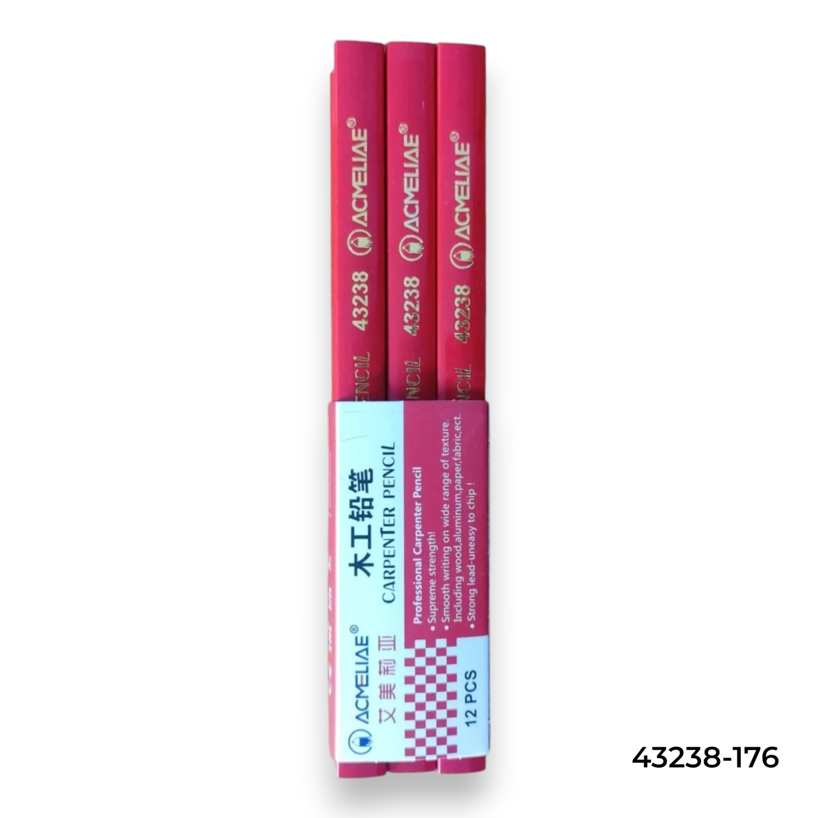 43238-176 e Acmeliae (43756) Craftsman Red Copying Pencils (12pcs) with Eraser - Image 1
