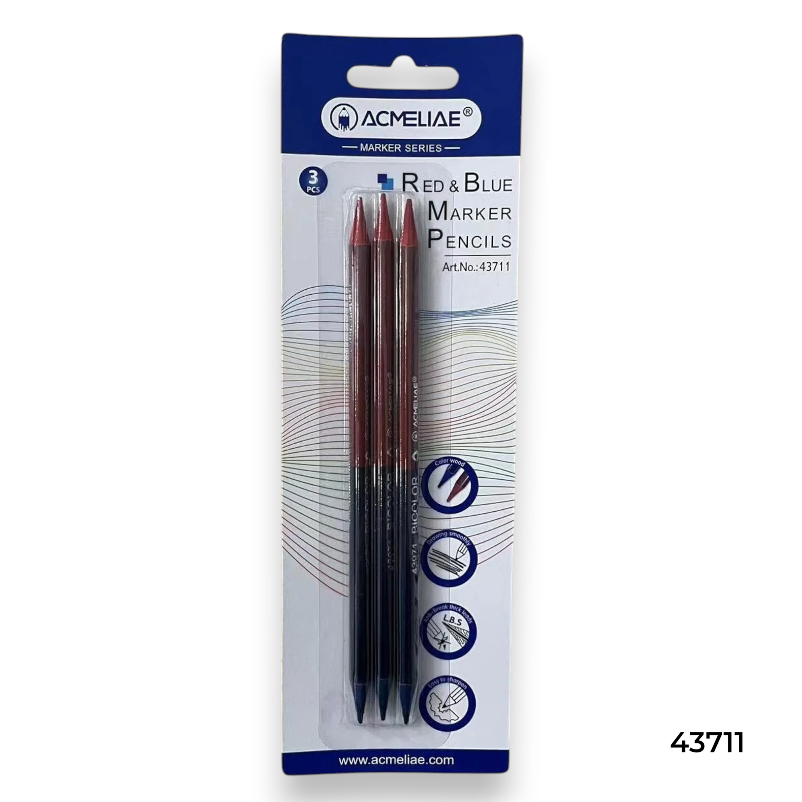 43711 r Acmeliae (43711) Red & Blue Marker Pencils (3pcs) - Image 1